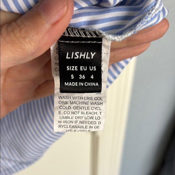 Blue Striped Ruffle Sleeve Women's Top - Picture 3 of 8